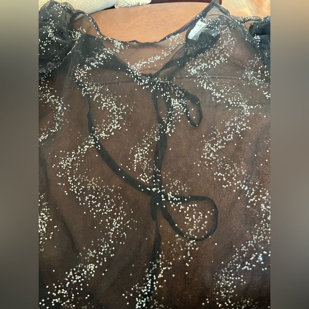 NWOT Topshop Black Sheer Glitter Top size2 - Picture 5 of 5